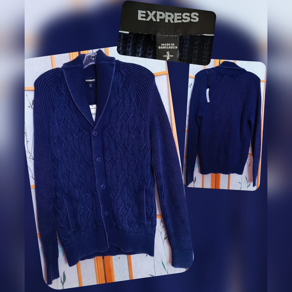 Express Men's Navy Cable Knit Cardigan Size Small (Nwts)